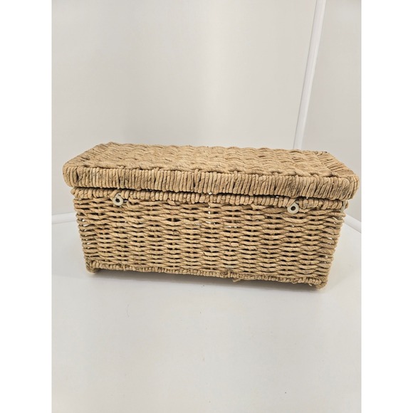 Boho Rattan Storage Basket Trio with Lids Woven Wicker Organizer Set - Picture 6 of 6